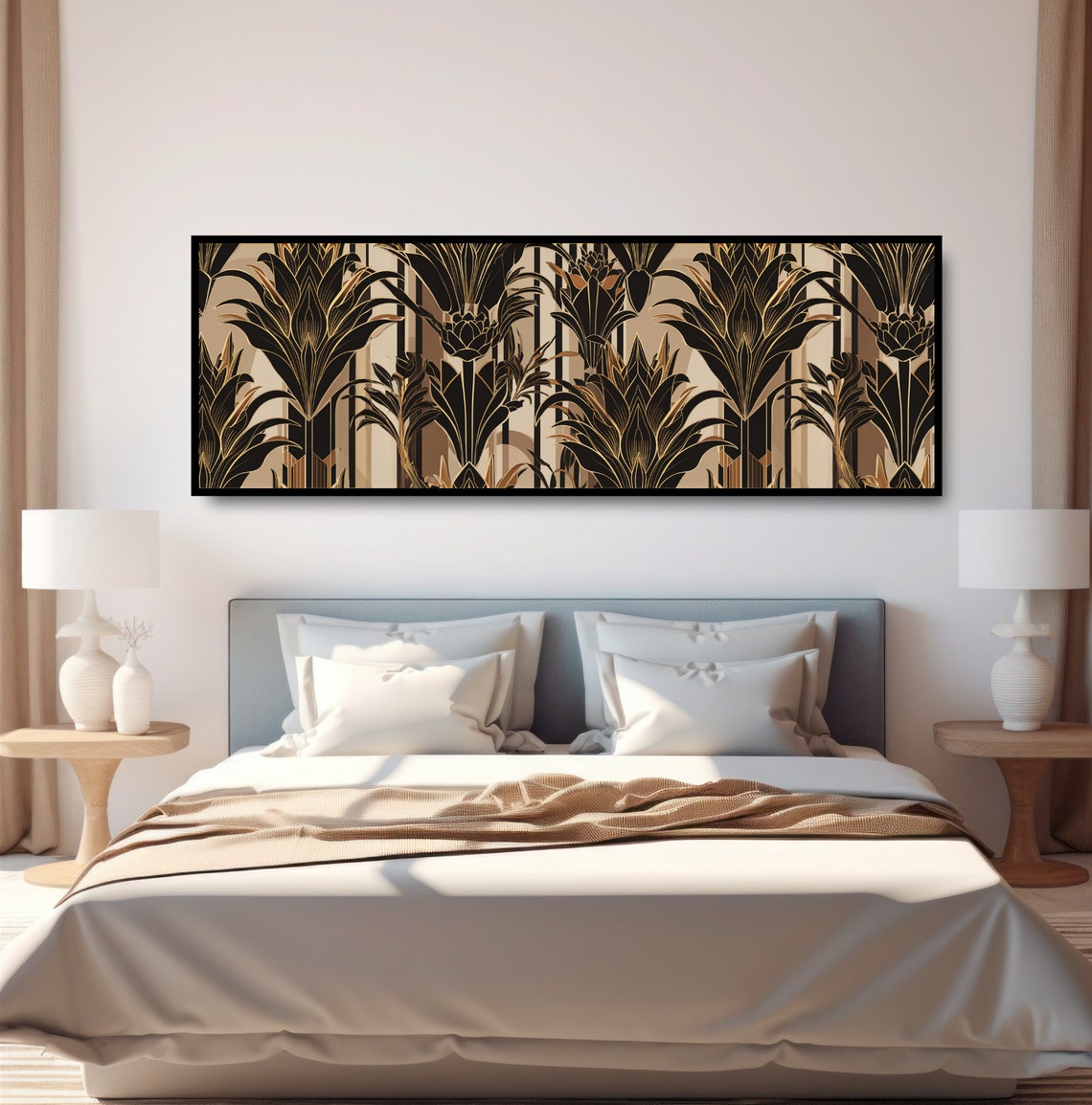 Art Deco Botanical Pattern Black Gold Luxury Fronds Wall Decor Print - Image 4