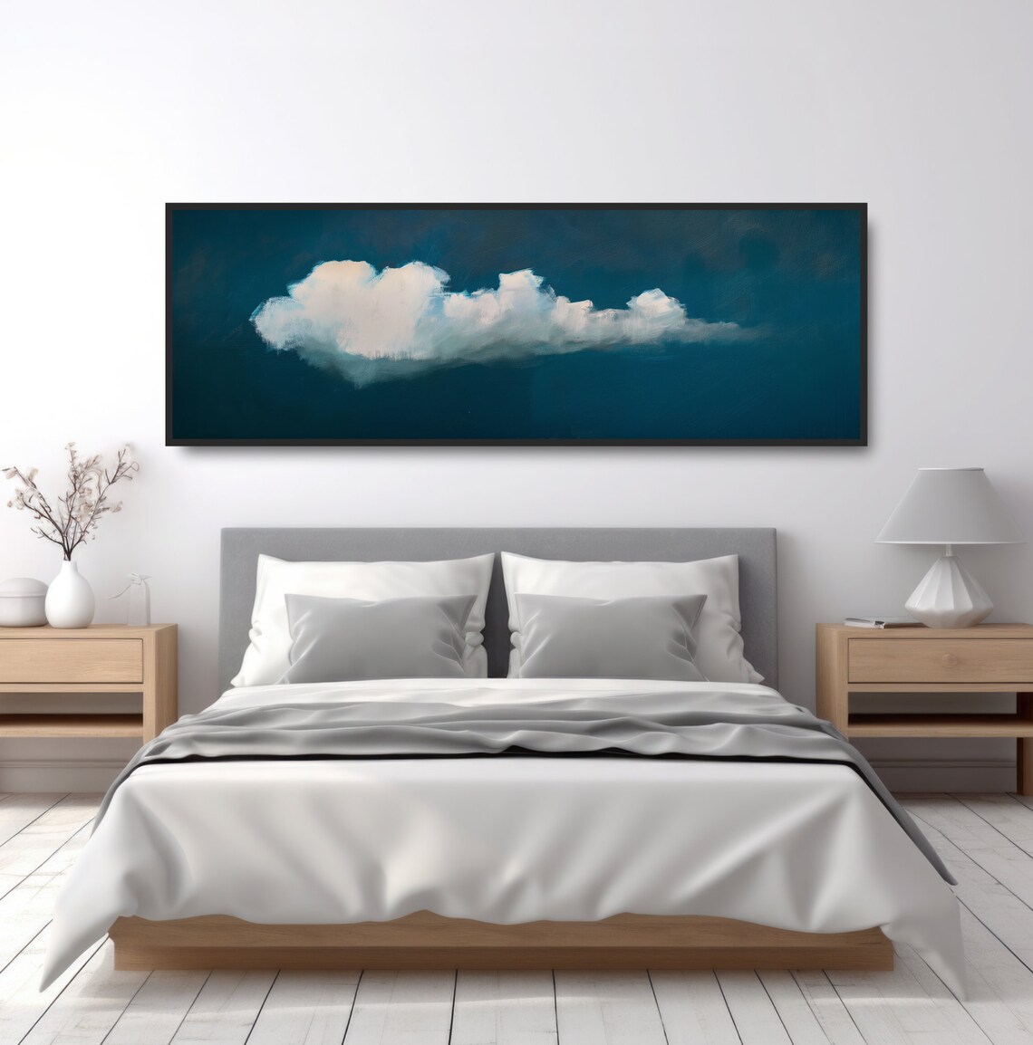 Panoramic Cloud Art Print, Dark Blue Sky Vintage - Image 4