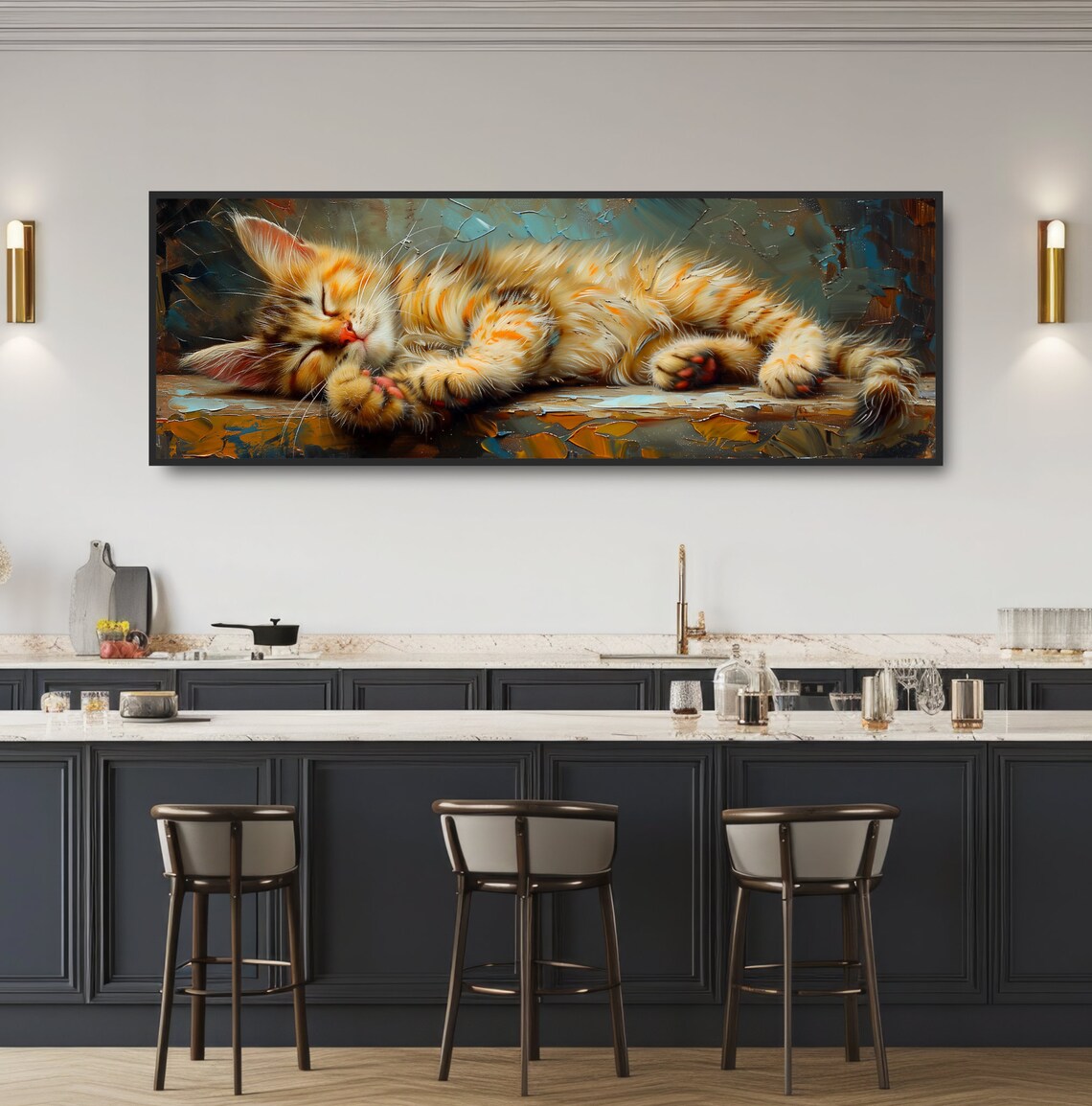 Cute Sleeping Kitten Oil-Painting Print, Orange Cat - Image 3