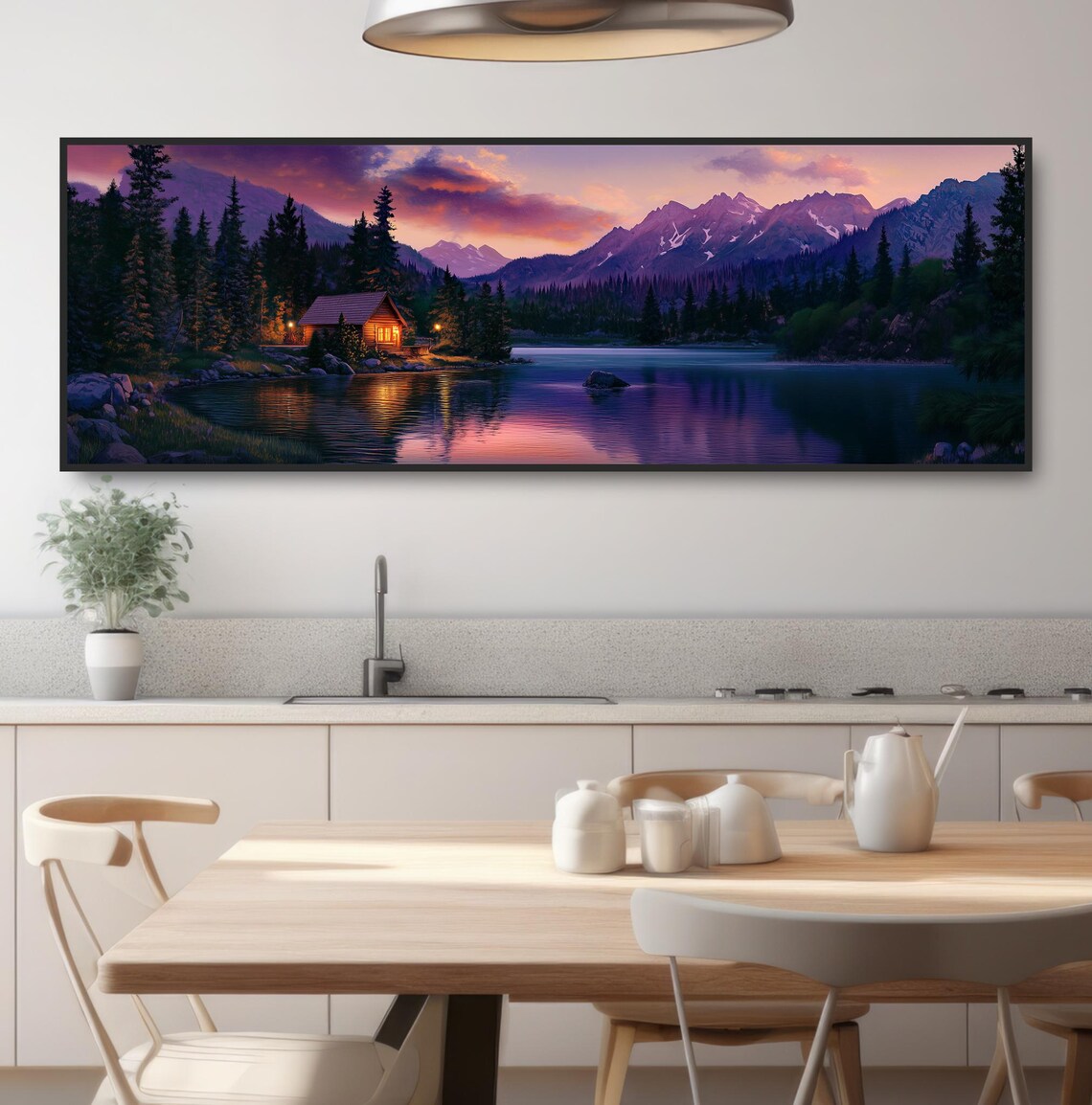 Lakeside Cabin Sunset, Mountain Lodge Wall Art Print - Image 3