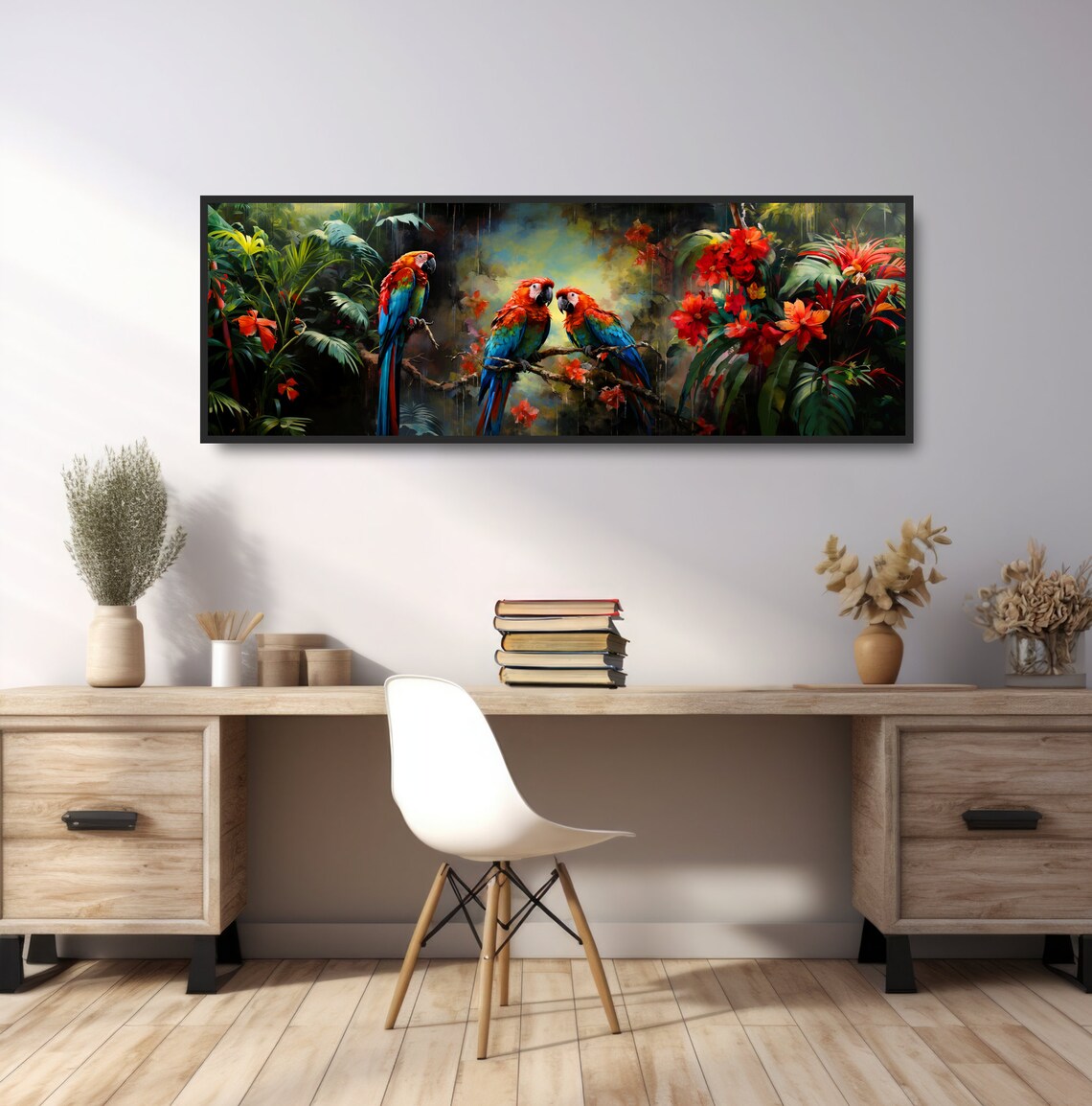 Rainforest Scarlet Macaw Parrots, Tropical Art Print - Image 2