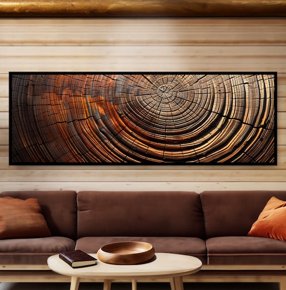 Wood Tree Rings Art Print, Forest Cabin Decor Panoramic