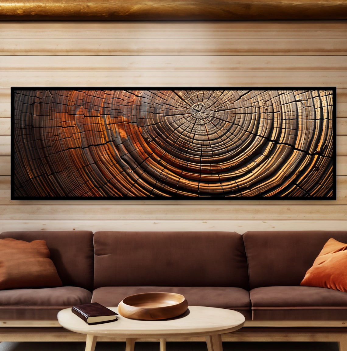Wood Tree Rings Art Print, Forest Cabin Decor Panoramic
