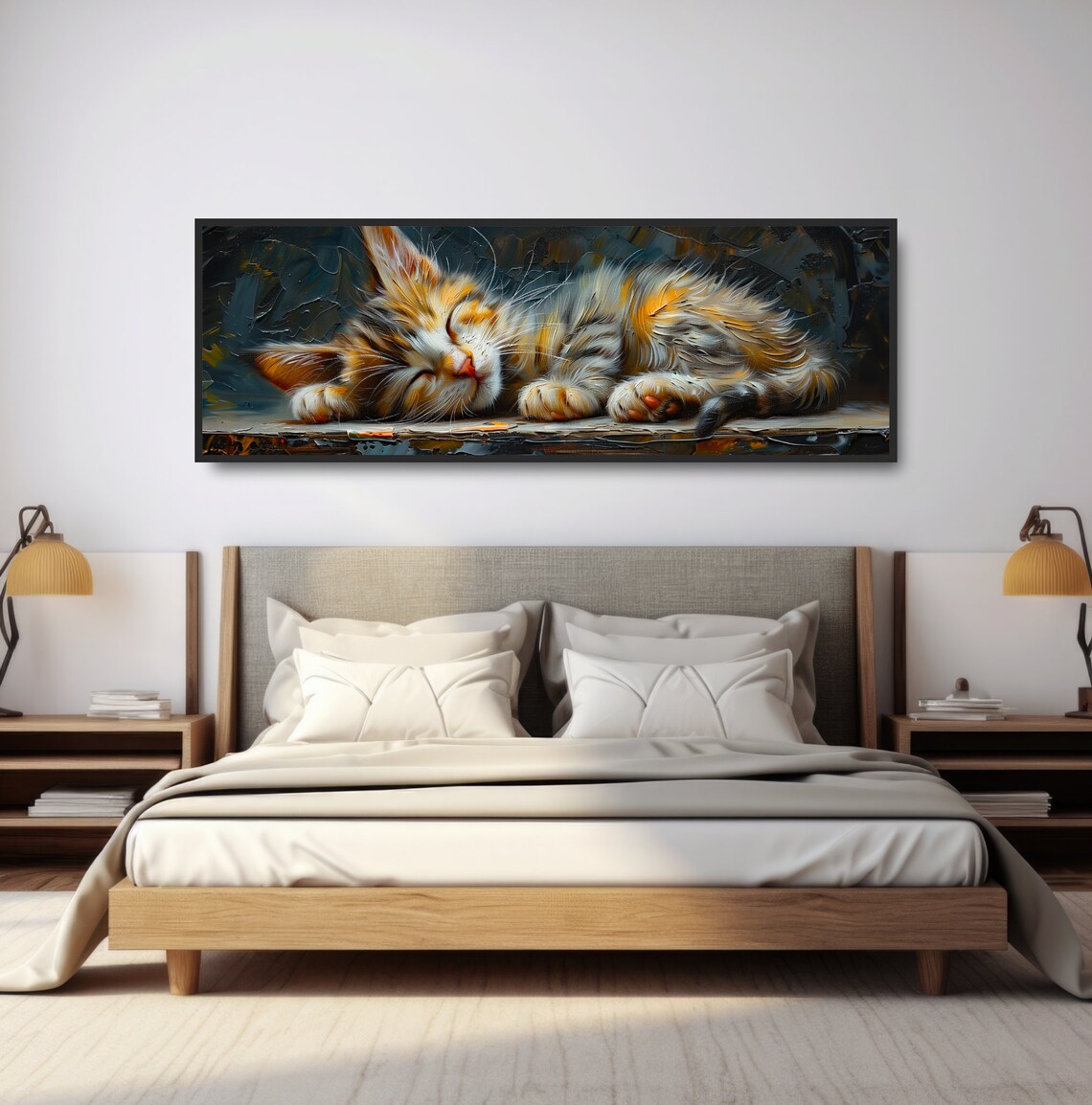 Cute Sleeping Tabby Kitten Oil Painting Adorable Farmhouse Cat Art Poster - Image 5
