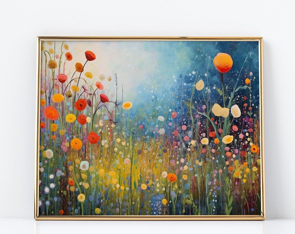 Colorful Wildflower Meadow Poppies Impressionist Flower Art Poster