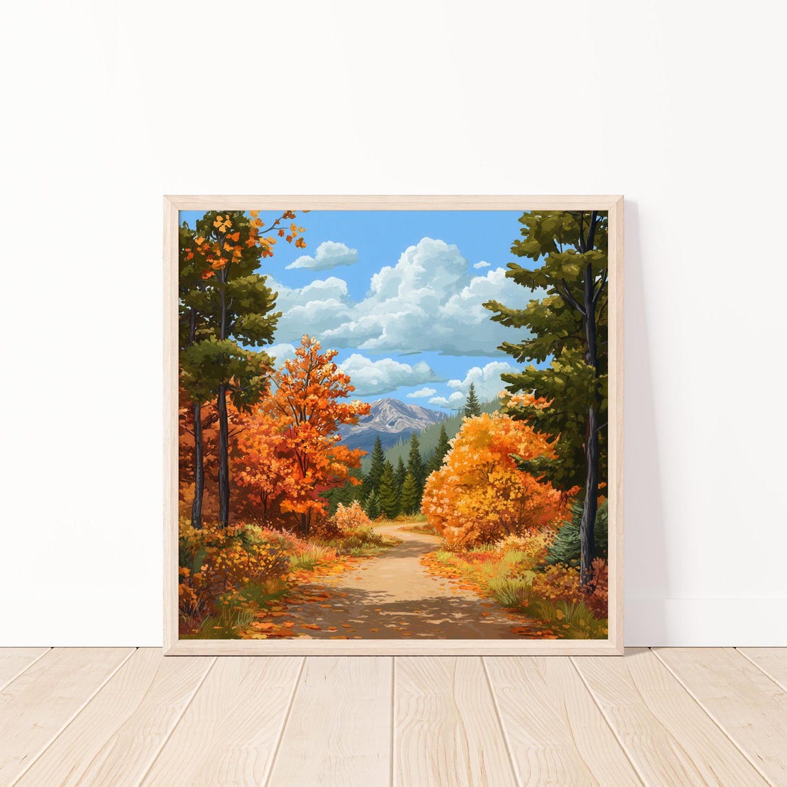 Autumn Mountain Trail Orange Fall Foliage Peak Scenic Forest Poster