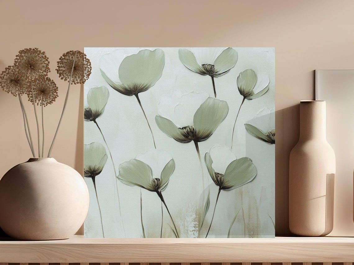 Minimalist White Poppy Painting on a Soft Neutral Backdrop Poster - Image 3