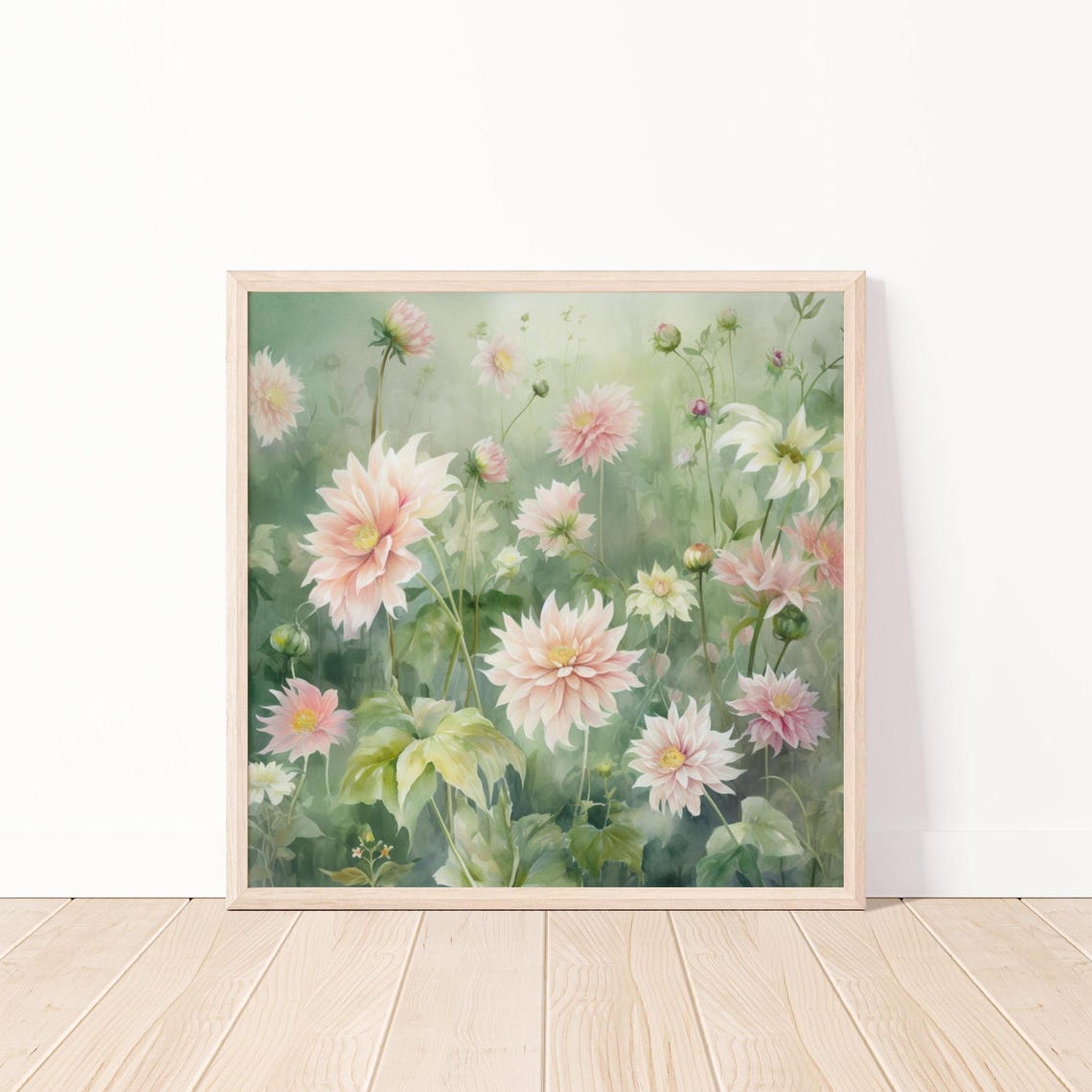 Floral Downloadpink Dahlia Printbotanical Wall Artwildflower Illustrationgarden Decorwatercolor Flowersnature Print 20x20