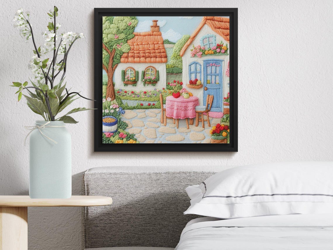 Embroidery Cottage Garden Stitched Floral Art Needlework Wall Poster - Image 3