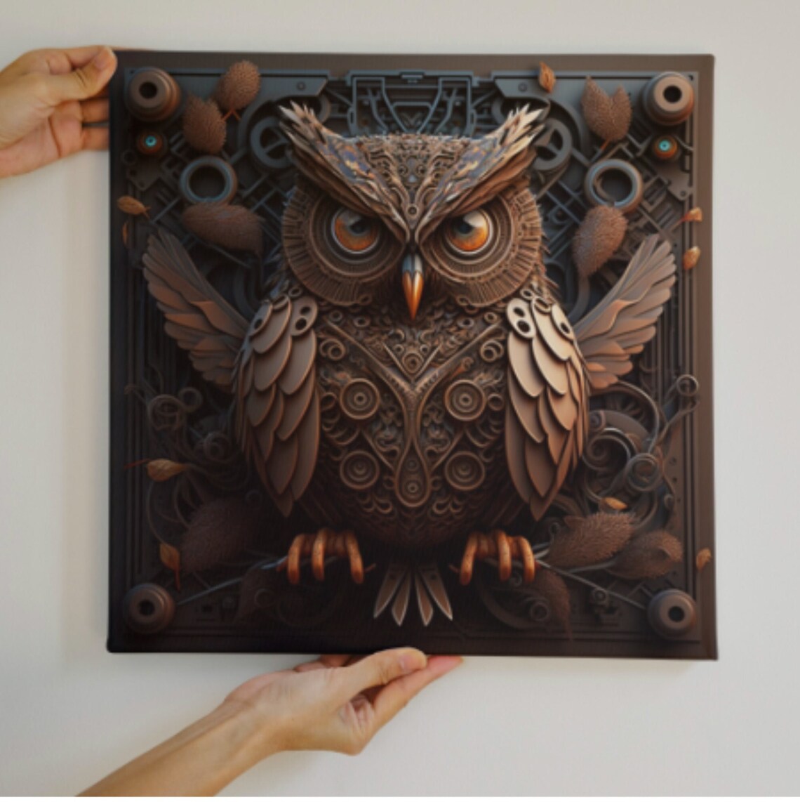 Victorian Steampunk Bronze Owl 3D Sculpture Style with Gears Poster - Image 5