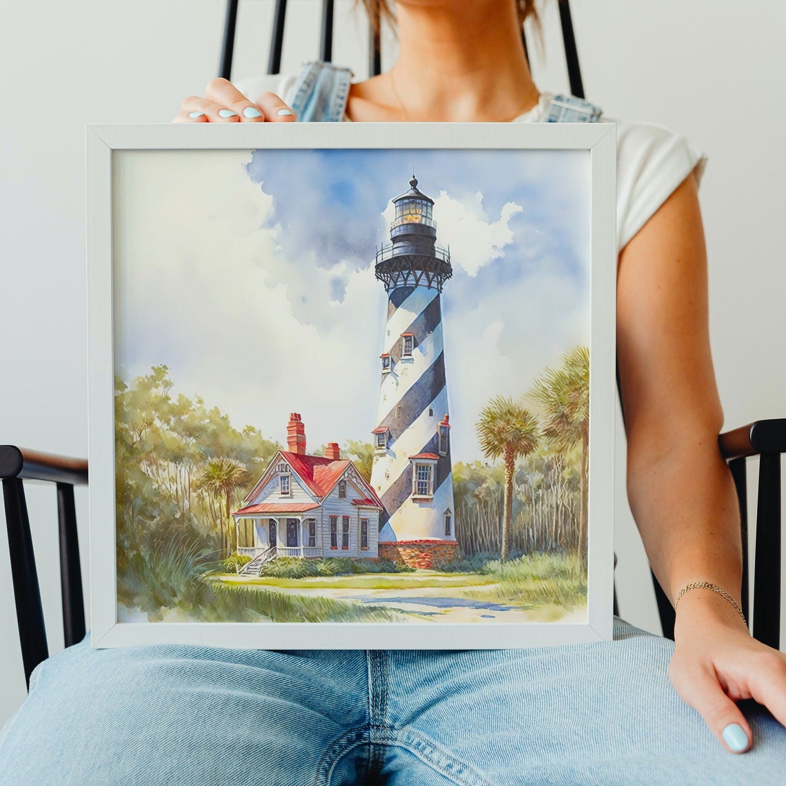 Watercolor Tropical Lighthouse Wall Art Tropical Landscape Ai Wall Art Lighthouse Print Lighthouse Beach 12 X 12 - Image 2