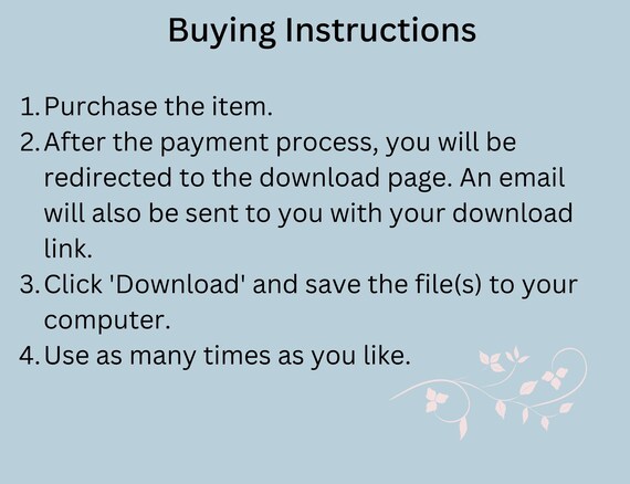 Printable Buying Instructions Card Digital Download Guide Help Print