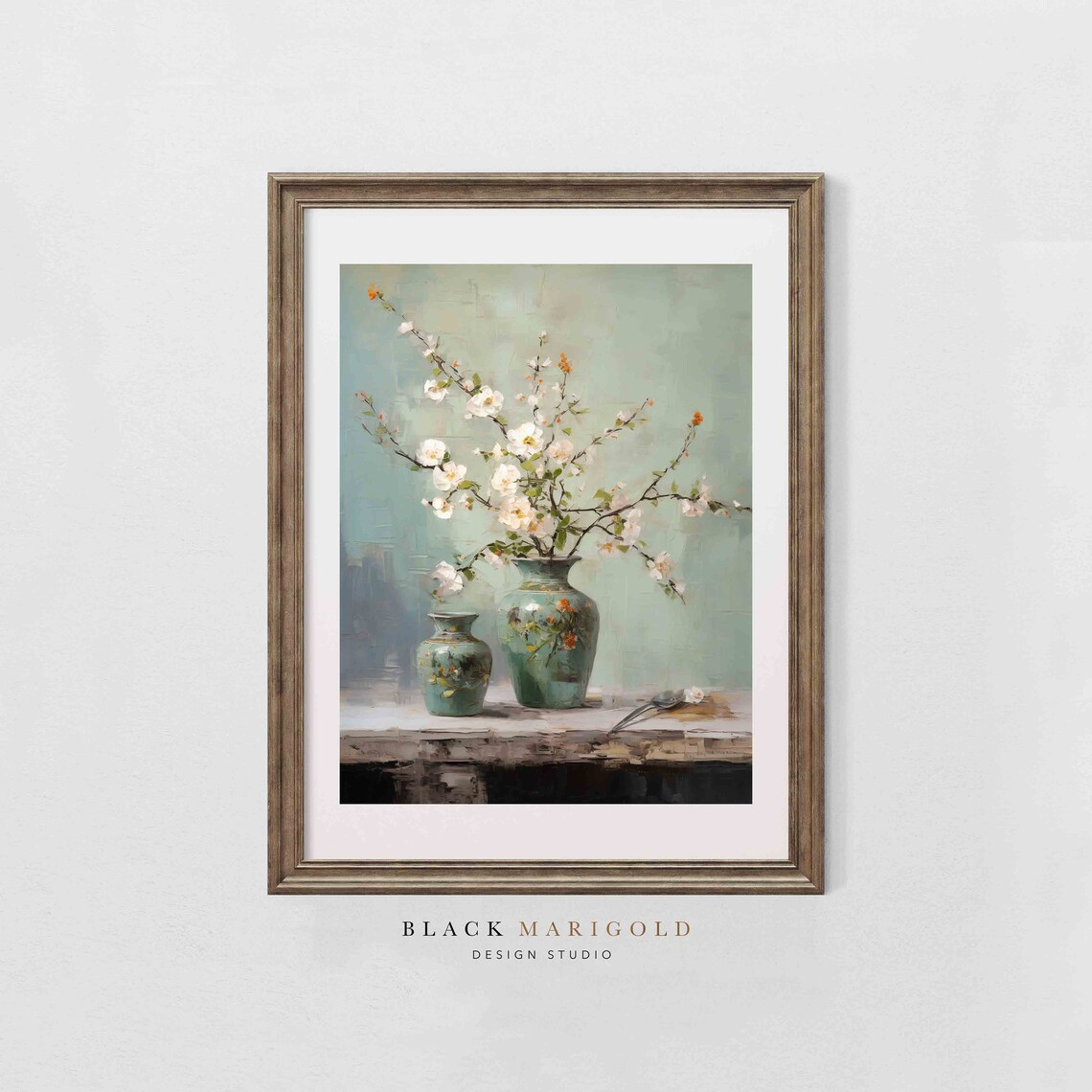 Regal Japanese Vases Vintage Oil Painting Print - Image 2