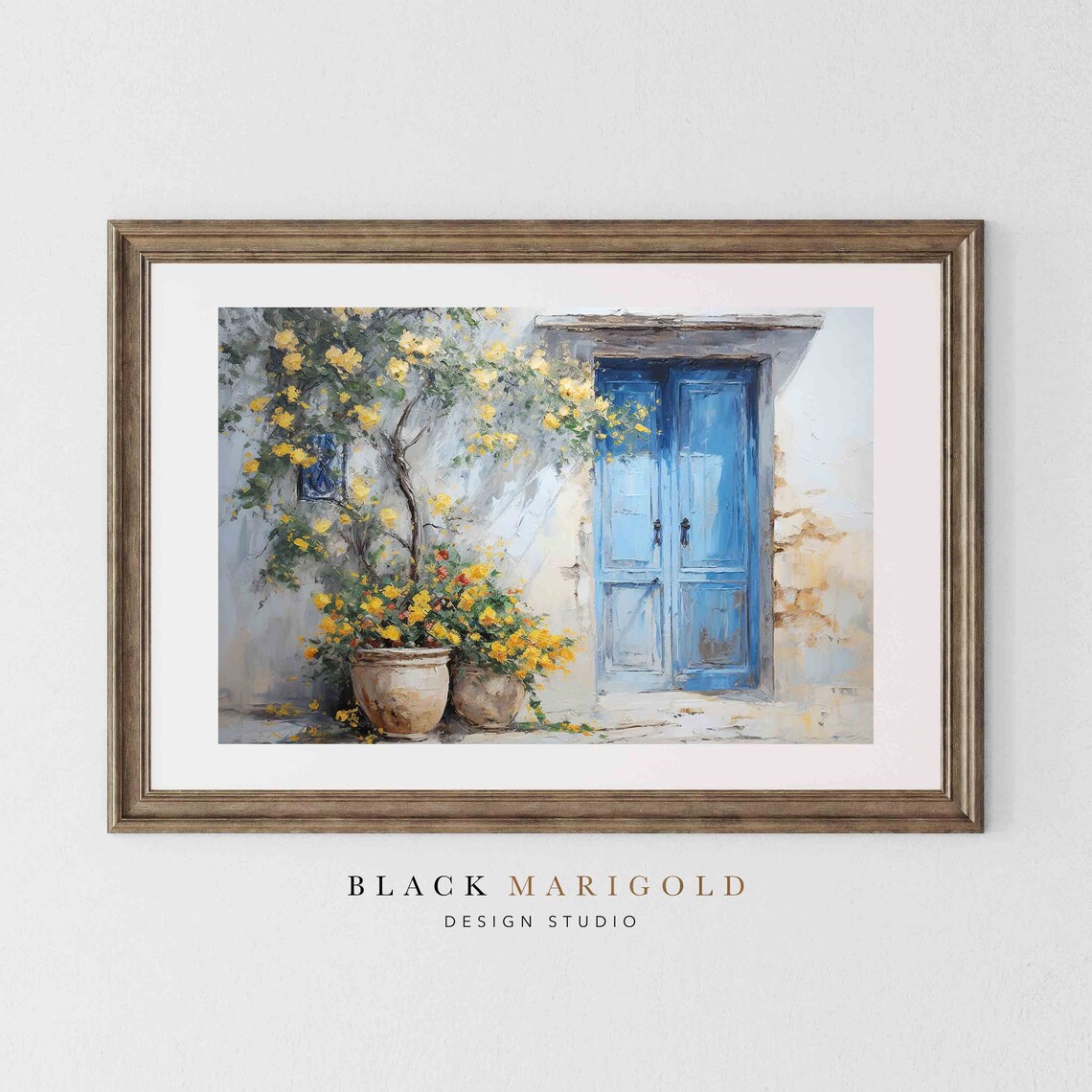 Weathered Blue Door Vintage Oil Painting Art Print - Image 2