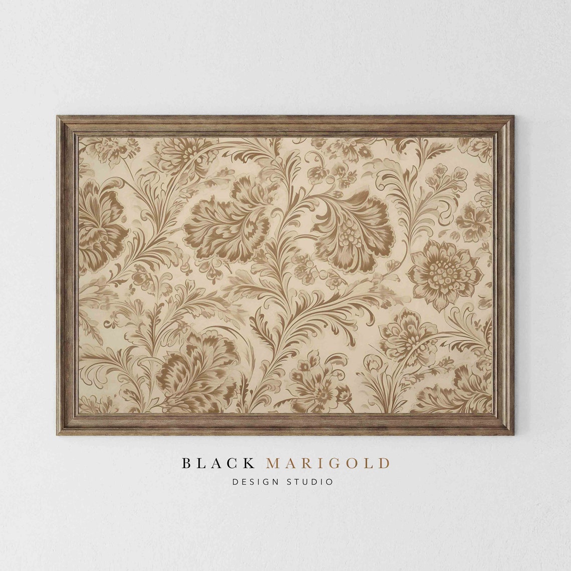 Warm Beige Floral Damask Vintage Pattern Oil Painting Poster - Image 2