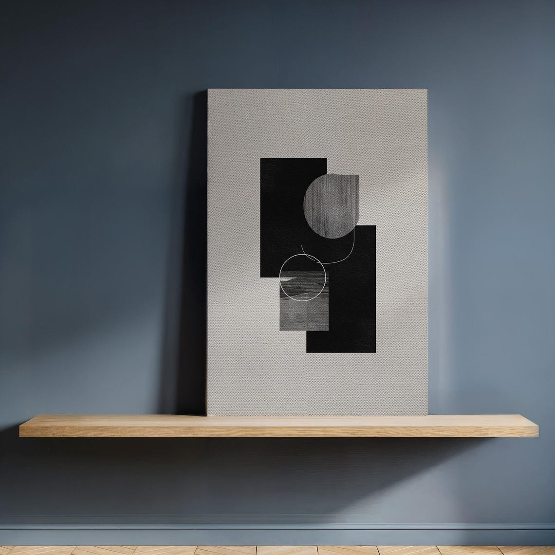 Modern Black White Geometric Canvas Wall Art Framed Abstract Shapes On Neutral Texture Minimalist Gift For Contemporary Home Styling