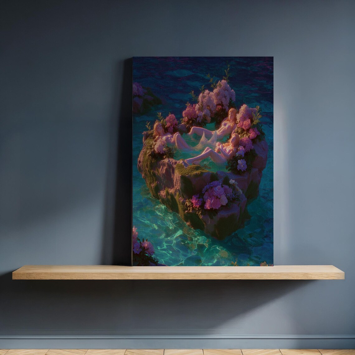 Surreal Floral Rock Island Woman Ocean Dream Fantasy Art Poster