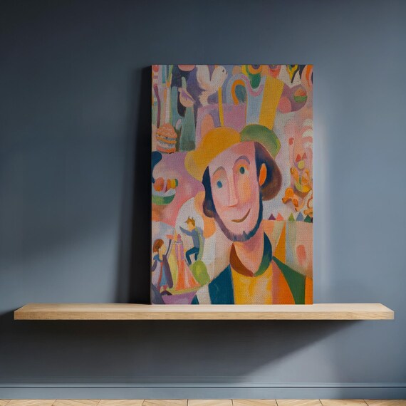 Whimsical Man In Yellow Hat Colorful Abstract Character Poster