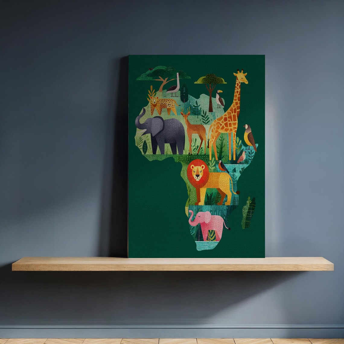 Africa Map Safari Animal Illustration Colorful Wildlife Wall Art