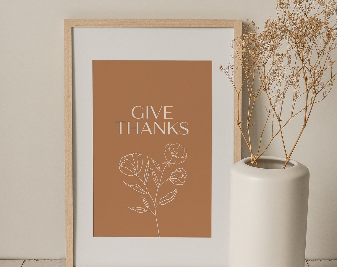 Give Thanks Thanksgiving Wall Art Print Line Art Wall Print Thanksgiving Fall Wall Deco Minimalist Bible Verse Wall Art Print - Image 2