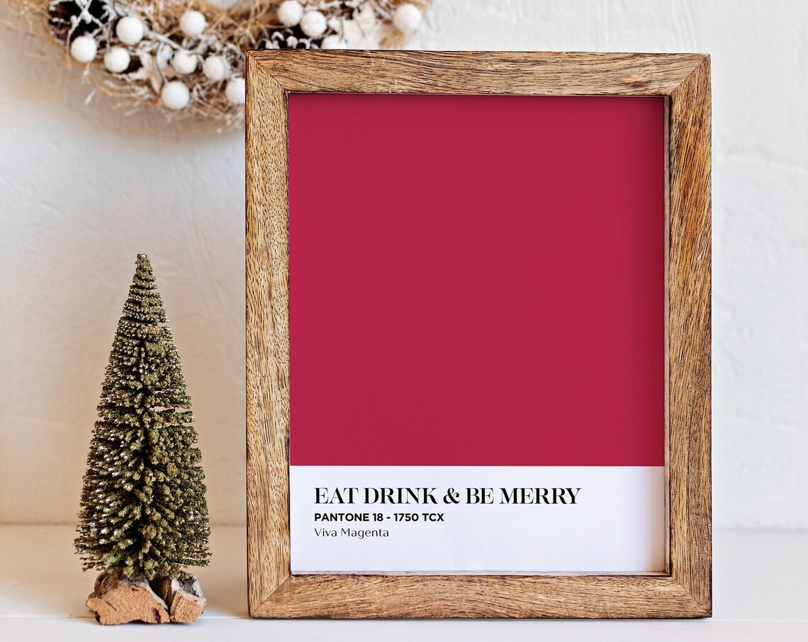 Eat Drink And Be Merry Viva Magenta Color Swatch Holiday Poster - Image 2