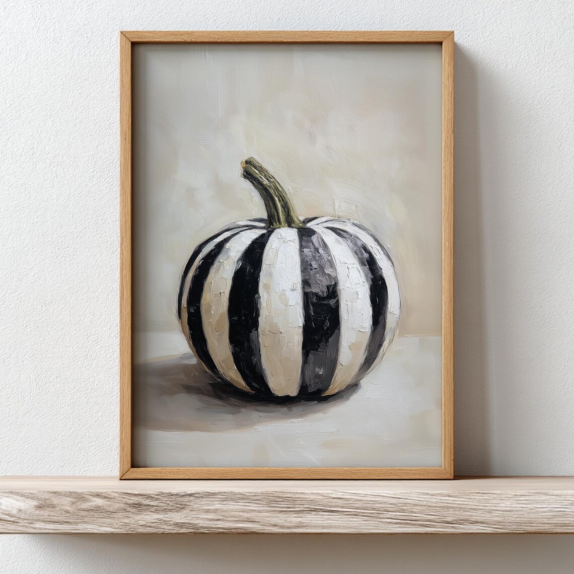 Black and White Striped Pumpkin Modern Farmhouse Halloween Print