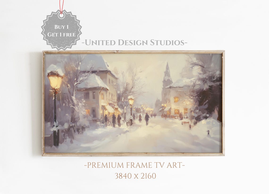 Frame Tv Winter Art Snowy Winter Town Painting For Frame Tv Farmhouse Winter Tv Art Frame Tv Christmas Art Cottagecore Winter Tv Art