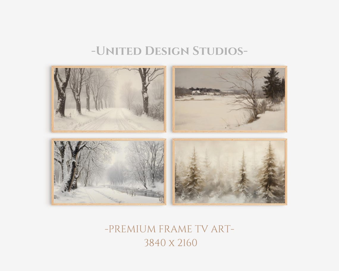 Winter Landscape Art Bundle Set of 4 Snowy Paintings Collection Poster