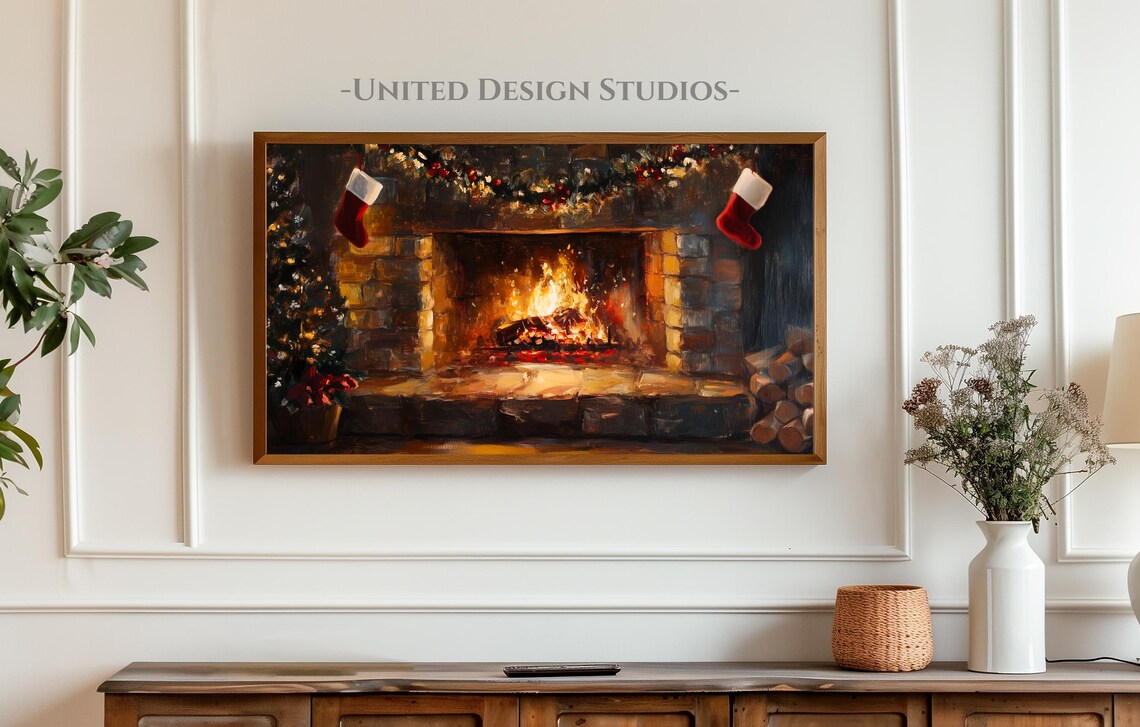 Warm Christmas Fireplace Holiday Art Print - Image 3