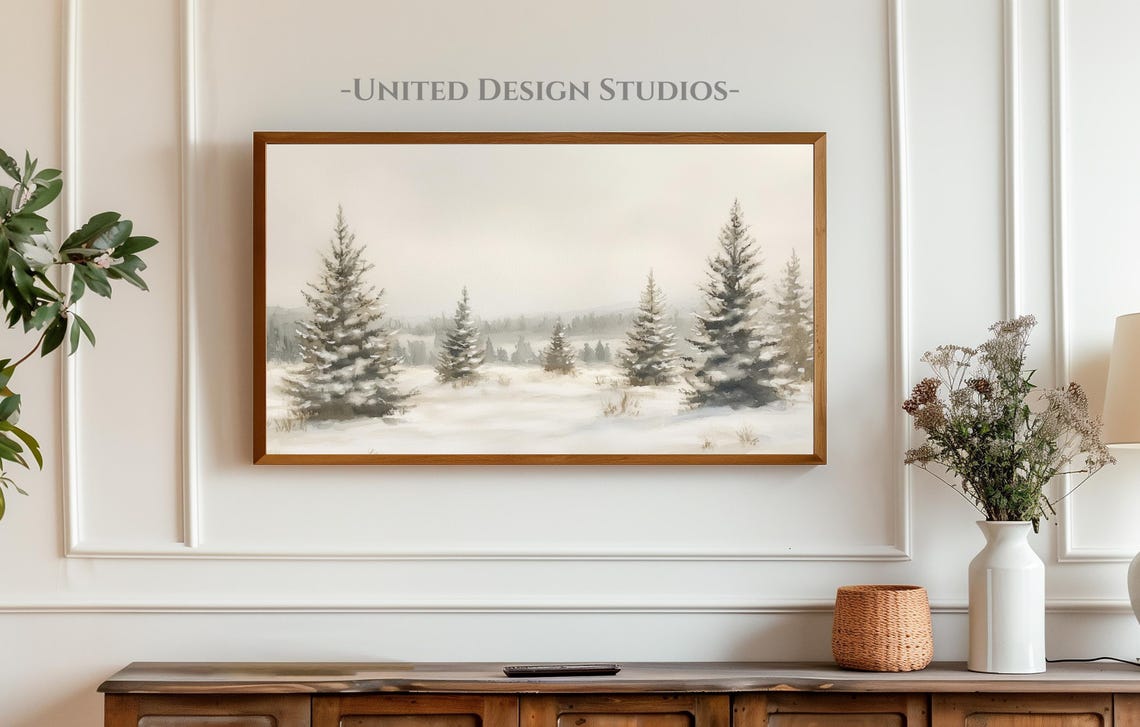 Frame Tv Winter Art Winter Trees Frame Tv Art Winter Landscape Watercolor Painting Frame Tv Art Farmhouse Winter Tv Art - Image 4