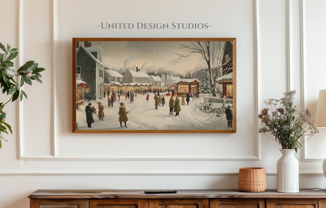 Winter Christmas Town, Classic Christmas Village Art Print - Image 3
