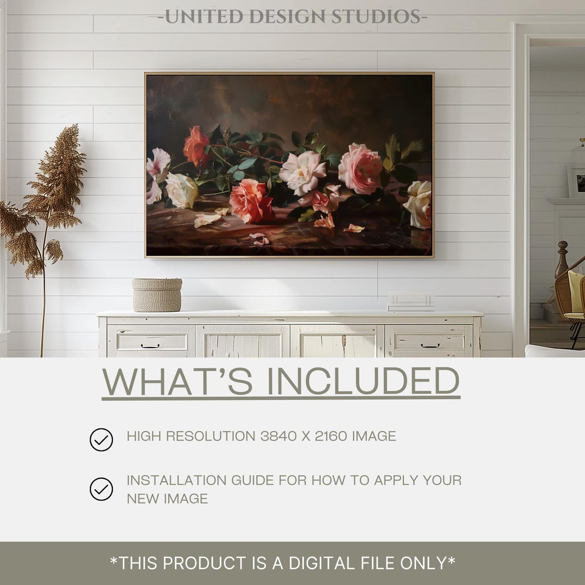Scattered Roses Dark Background Romantic Still Life Oil Poster - Image 2