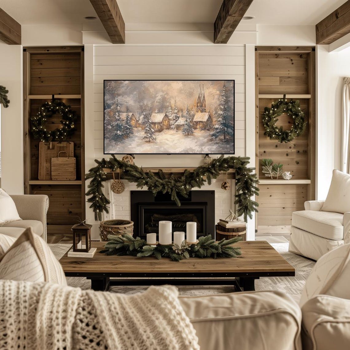 Frame Tv Winter Art Oil Painting Of Winter Christmas Town Frame Tv Art Classic Christmas Village Tv Art Christmas Frame Tv Art - Image 4