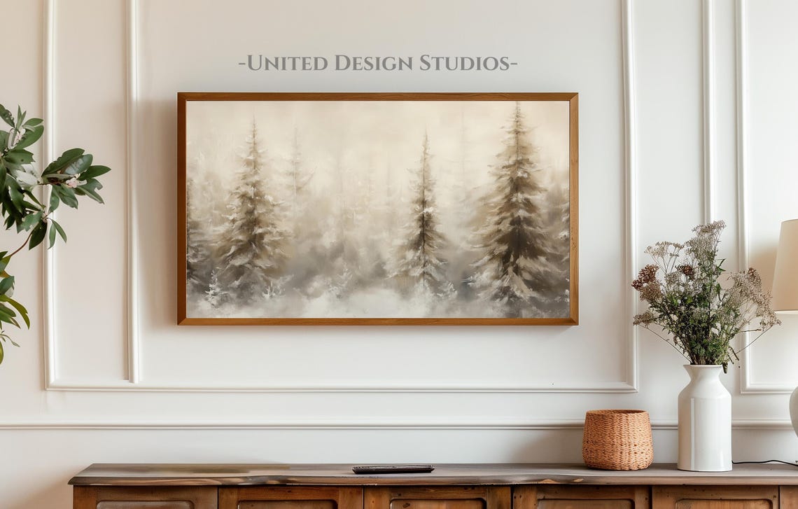 Frame Tv Winter Art Neutral Winter Landscape Painting Of Evergreen Trees For Frame Tv Holiday Frame Tv Art Farmhouse Winter Tv Art - Image 4