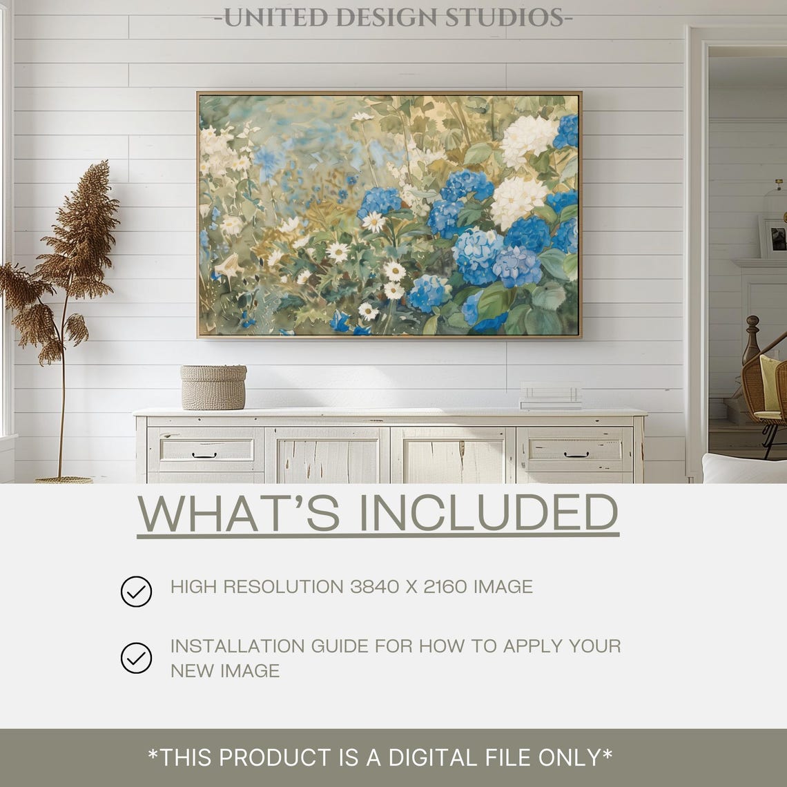 Spring Frame Tv Art Blue Wildflowers Watercolor Floral Painting Tv Picture Botanical Frame Tv Art Blue And White Flowers Green Garden Art - Image 2