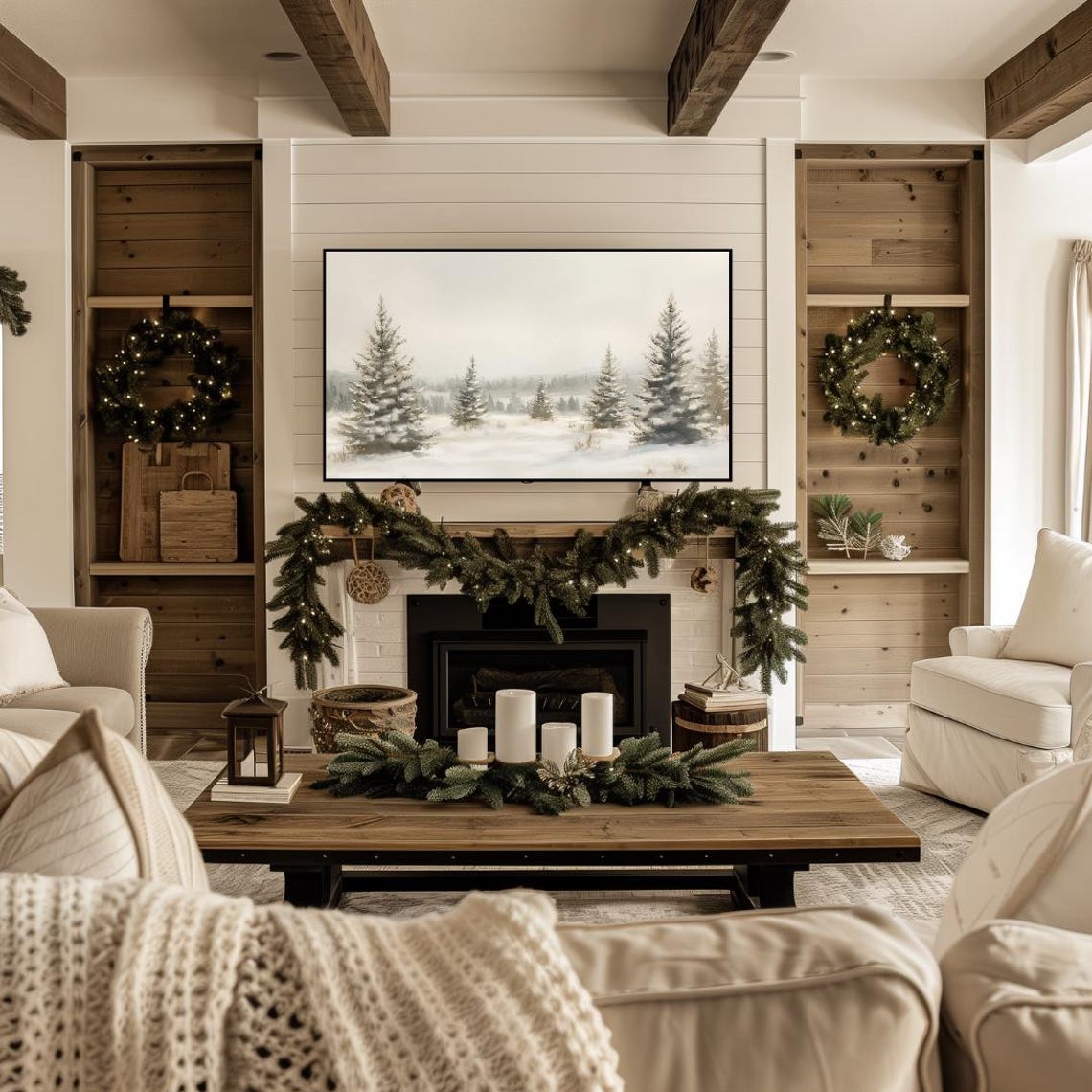 Frame Tv Winter Art Winter Trees Frame Tv Art Winter Landscape Watercolor Painting Frame Tv Art Farmhouse Winter Tv Art - Image 5