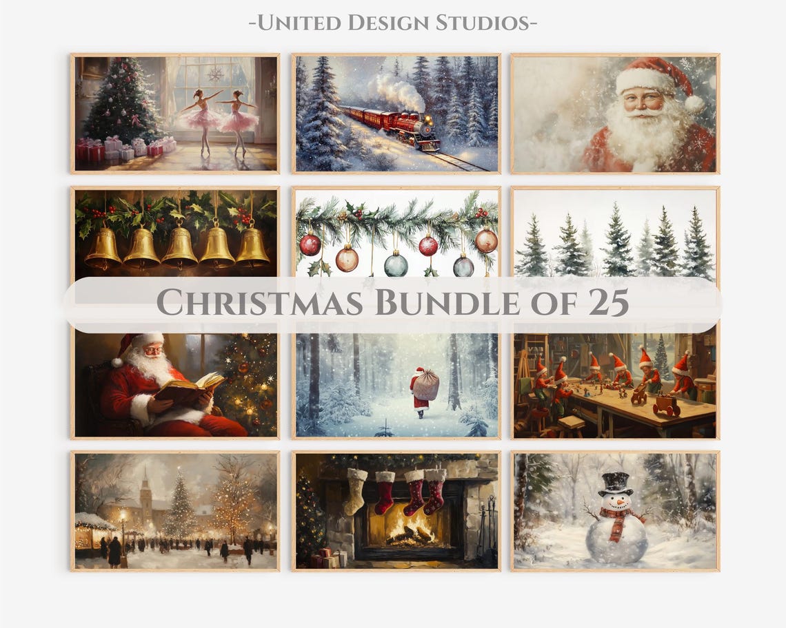 Christmas Bundle 25 Vintage Holiday Santa Snow Scenes Art Poster