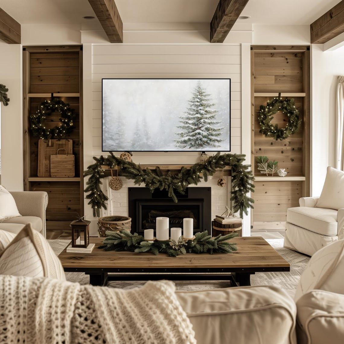 Snowy Pine Forest Falling Snow Soft White Winter Scene Poster - Image 4