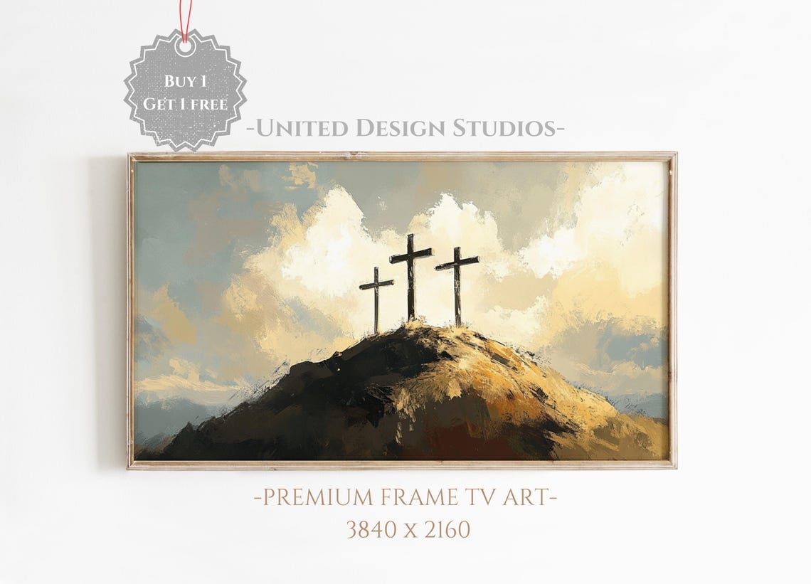 Three Crosses On Calvary Hill Golden Clouds Easter Christian Poster