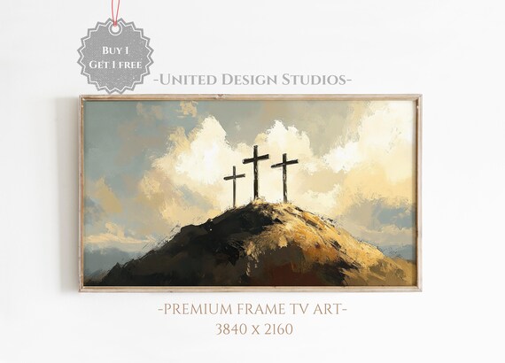 Three Crosses On Calvary Hill Golden Clouds Easter Christian Poster
