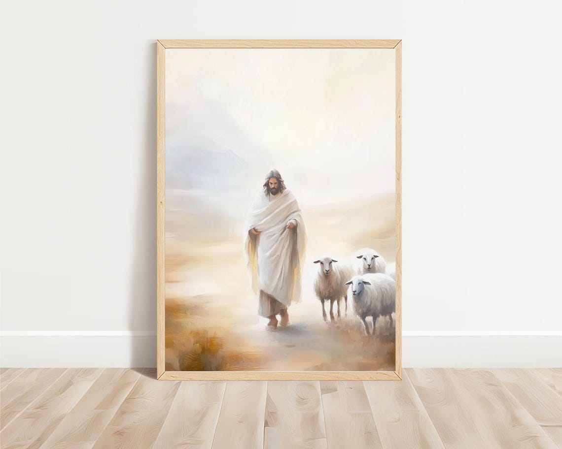 Jesus With His Flock Of Sheep Art Jesus Loves You Modern Christian Art Jesus Painting Jesus Art Jesus Christ Picture - Image 3