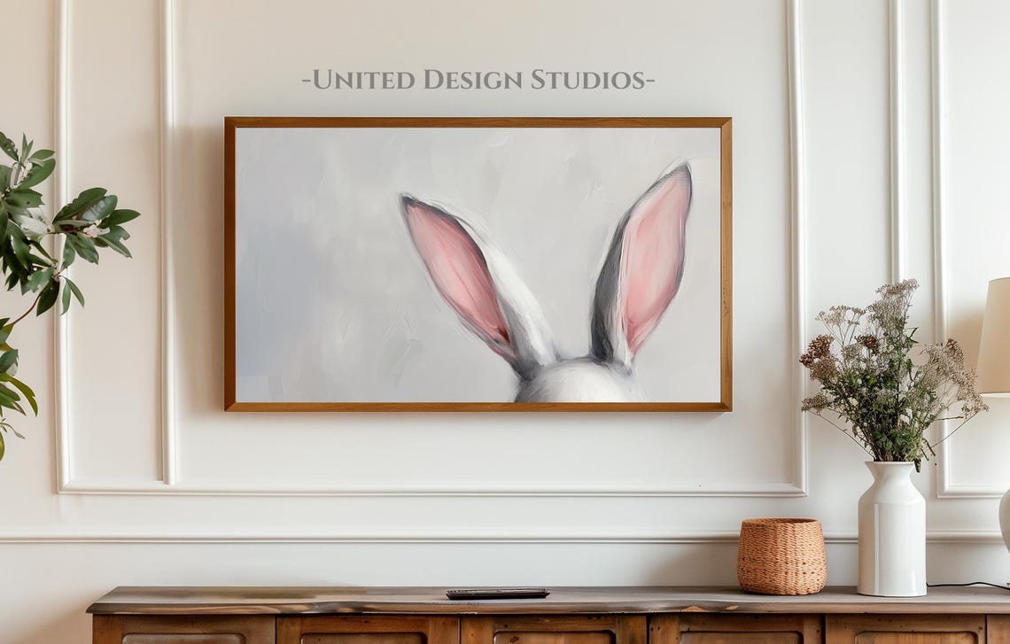 Sweet White Bunny Ears Close Up Minimalist Easter Rabbit Wall Art - Image 4