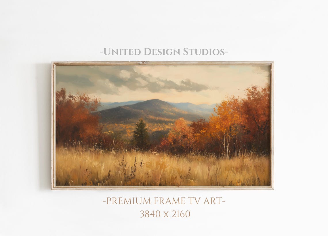 Golden Fall Mountain Meadow Autumn Trees Blue Peaks Landscape Poster