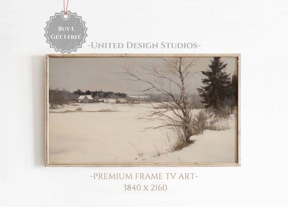 Frame Tv Winter Art Neutral Moody Painting Of Calm Winter Winter Frame Tv Art Farmhouse Winter Landscape Tv Art