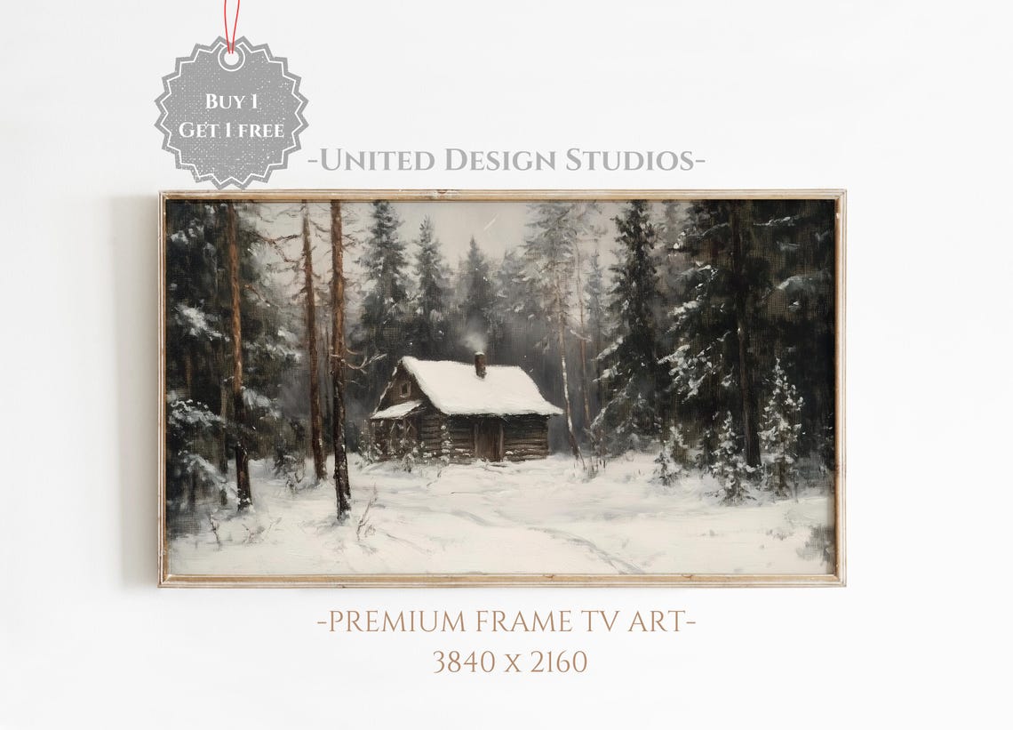 Frame Tv Winter Art Cabin Painting In Winter Snow Forest Frame Tv Art Farmhouse Cottagecore Winter Tv Art Frame Tv Art Christmas
