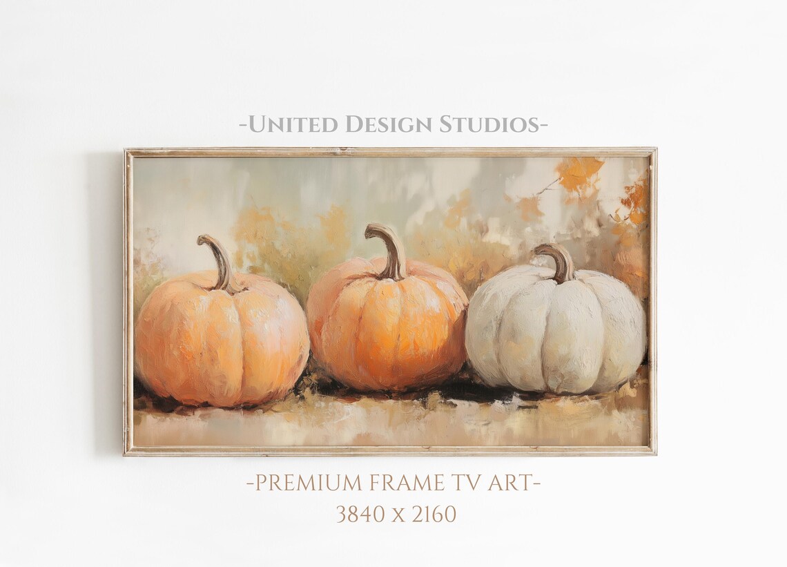 Rustic Pumpkins Still Life Orange and White Fall Harvest Frame TV Art Poster