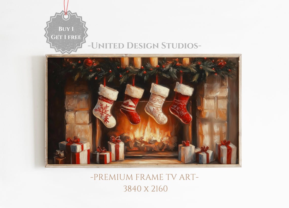 Christmas Frame Tv Art Painting Of Christmas Stockings By Fireplace Tv Art Holiday Frame Tv Art Frame Tv Art Christmas Painting