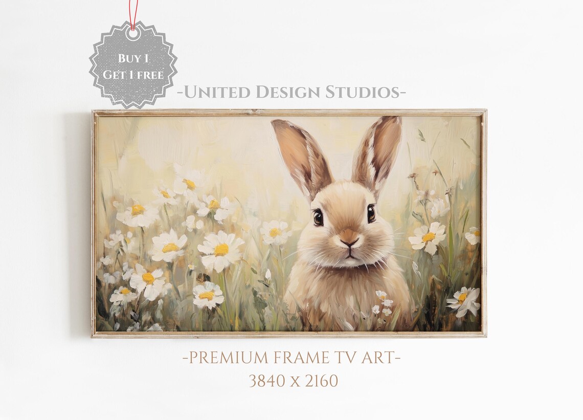 Spring Bunny Rabbit Art Print, Vintage Farmhouse Decor
