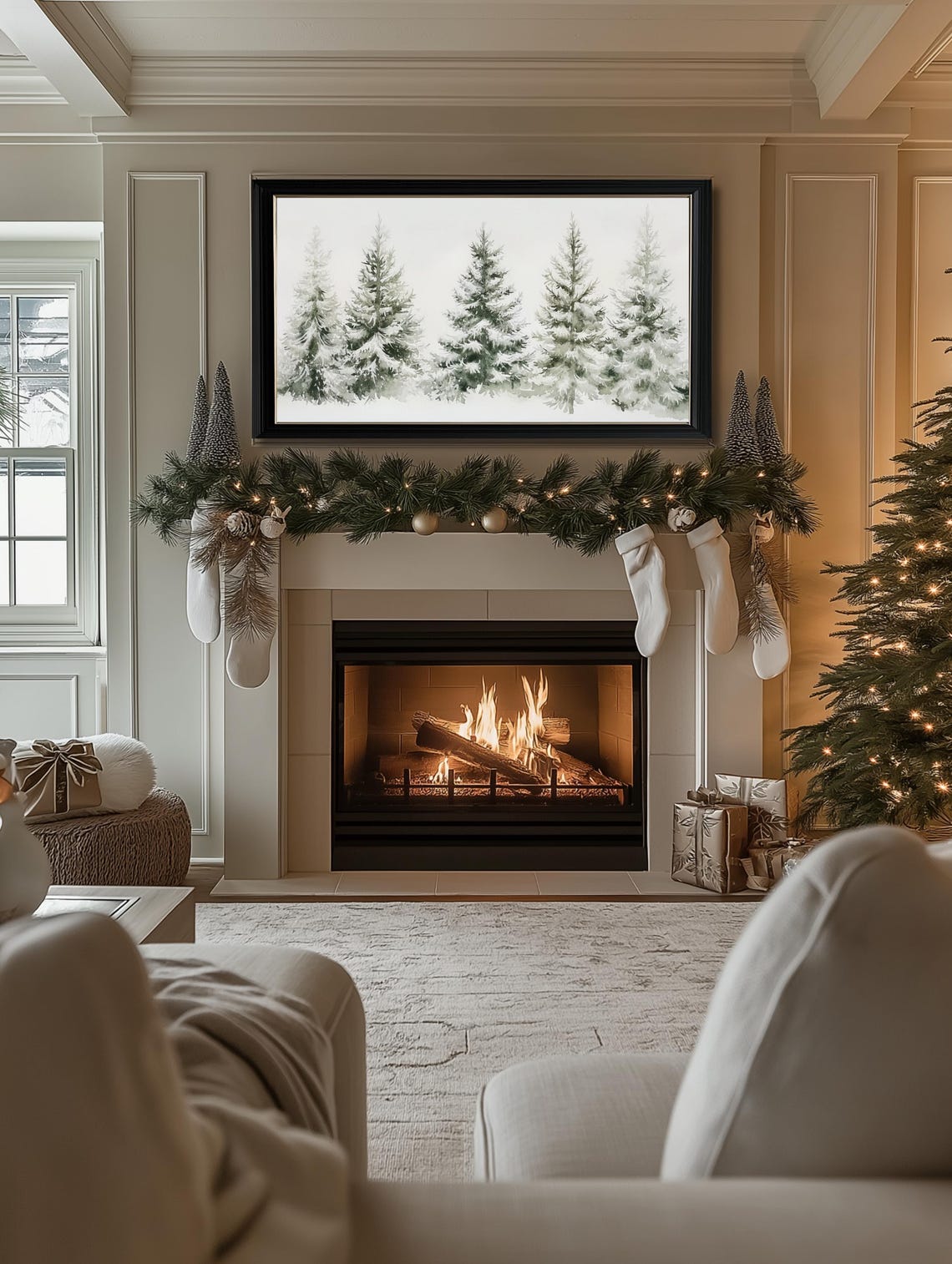Frame Tv Winter Art Minimalist Winter Landscape Watercolor Painting Frame Tv Art Farmhouse Winter Tv Art Holiday Frame Tv Art - Image 2
