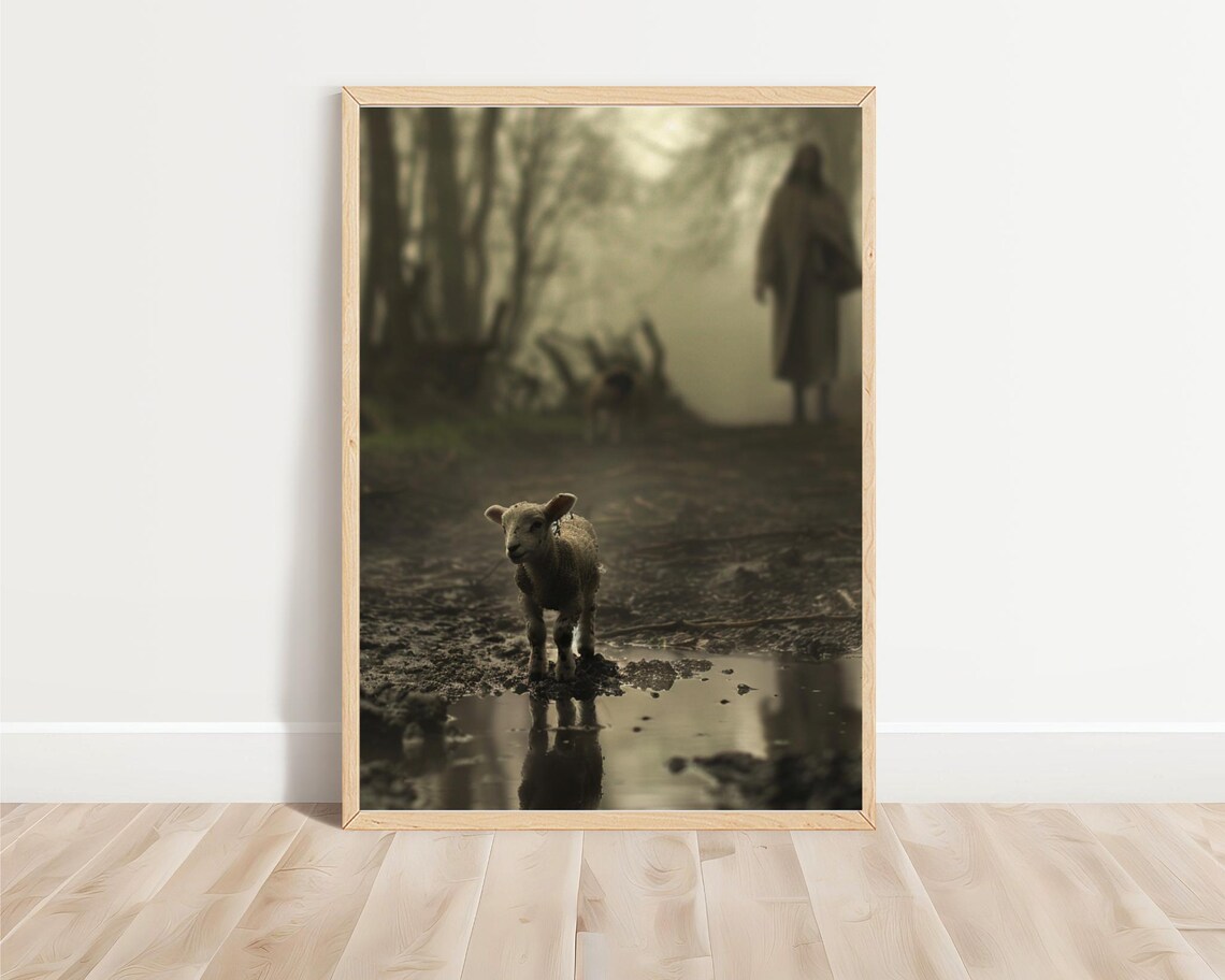 Jesus And The Lost Sheep Painting Christian Shepherd Lamb Religious Art Poster - Image 3